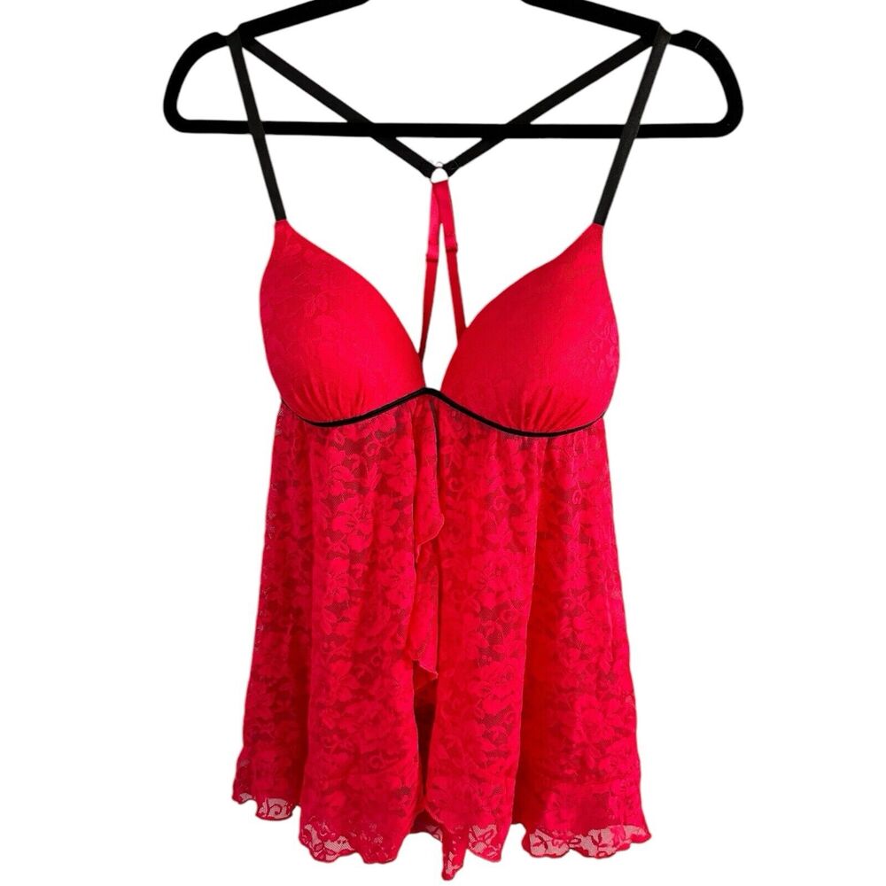 Secret Treasures Red Lace Babydoll Sexy Lingerie Sheer Nightie Size Medium